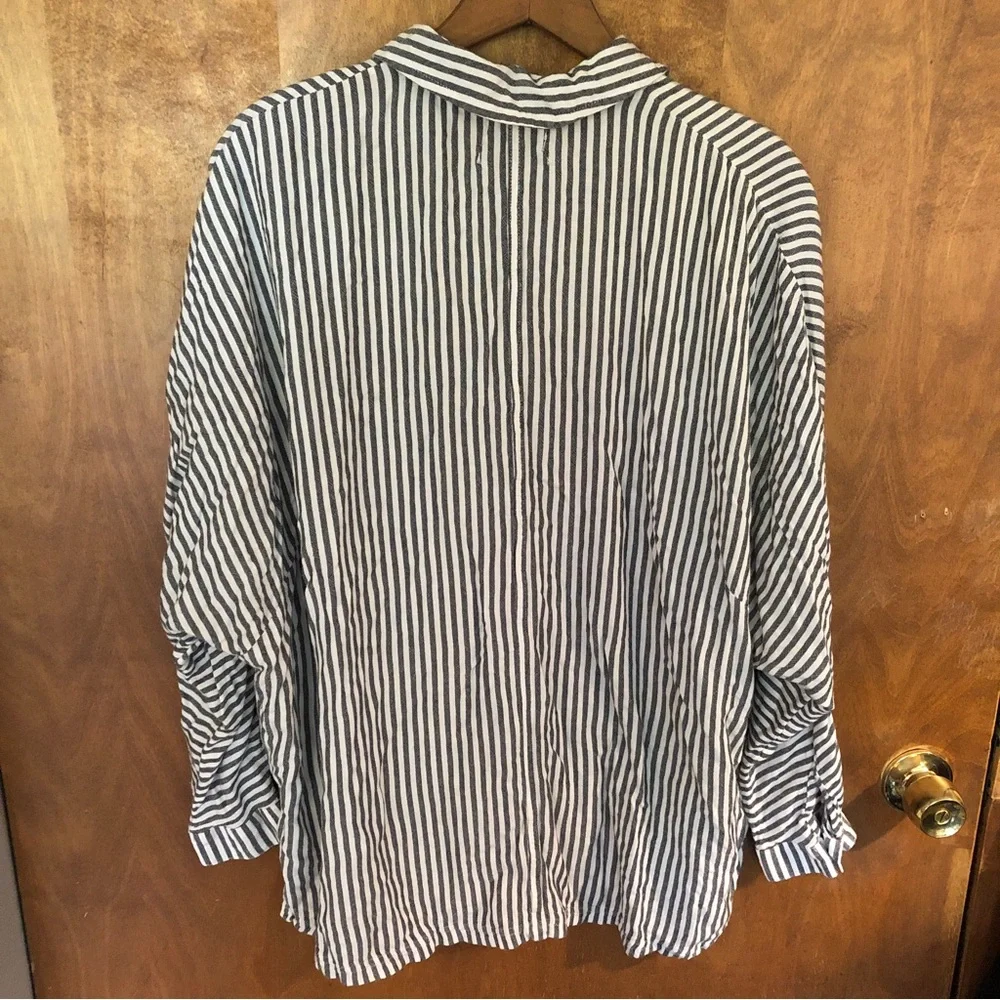 Urban Outfitters UO Oversized Grey Striped Button Down Lagenlook Nautical Shirt - Picture 2 of 13